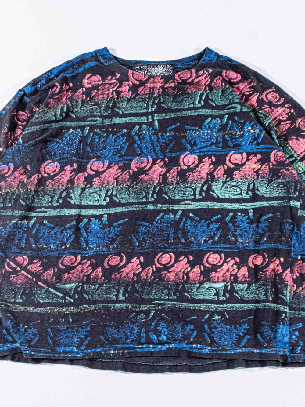 Vintage 90s ArtWear T-Shirt AOP Coyote Wolf Tribal Aztec One Size Made in USA